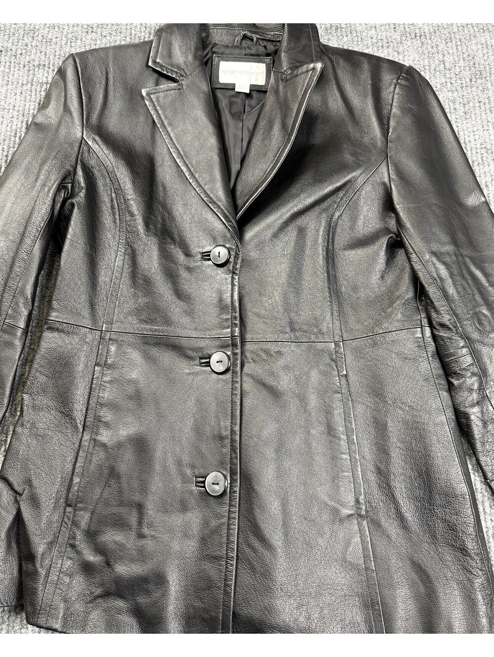 Worthington Women's Black Leather Jacket Size M Button Blazer